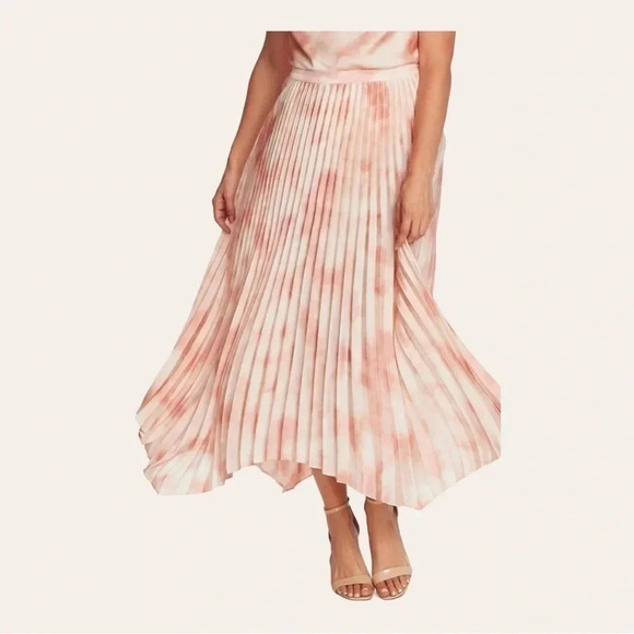 VINCE‎ CAMUTO MIDI SKIRT ACCORDION MATERIAL SIZE X-LARGE PINK/WHITE - Picture 1 of 11